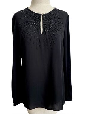 Tory Burch Natasha Tunic Black Beaded Silk Blouse Top 10
